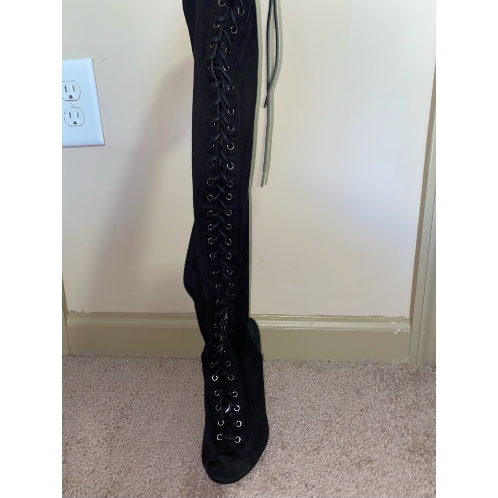 Black Lace Up Over the Knee Boots